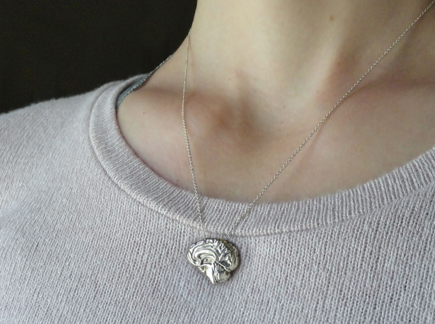 Anatomical Brain Pendant in Polished Silver