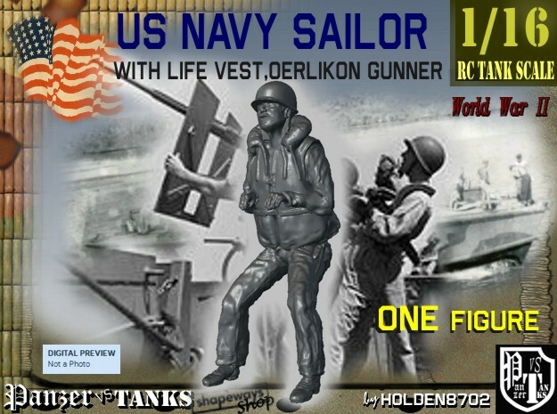 1-16 USN Sailor Oerlikon Gun-2 in White Natural Versatile Plastic