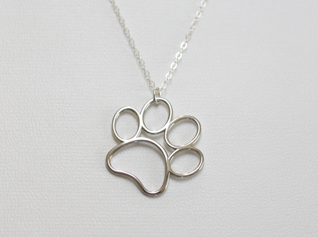 Paw Print Pendant - Large in Polished Silver
