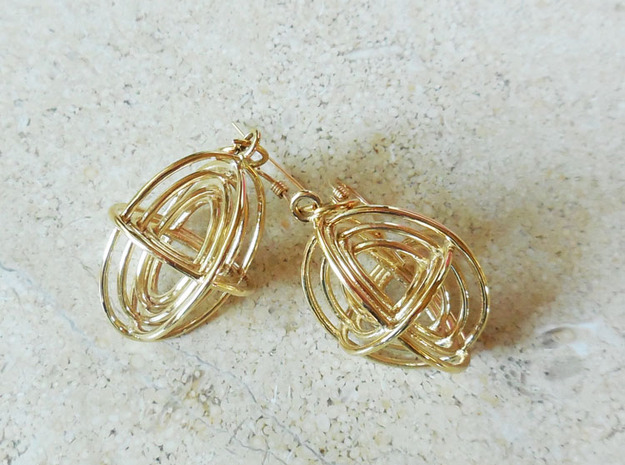 Concentric Borromean -- Precious Metal Earrings in Polished Brass
