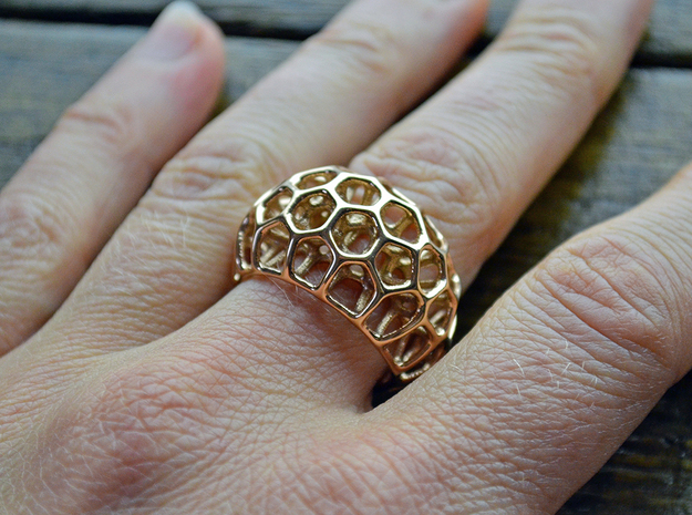 Voronoi Cell Ring  (Size 60) in 14k Rose Gold Plated Brass