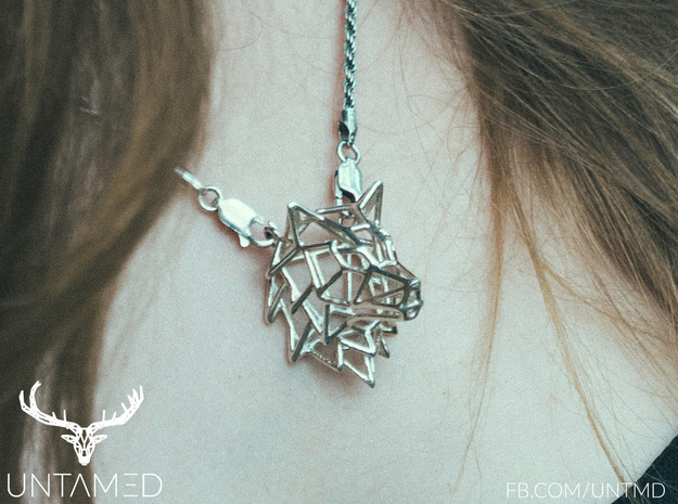 Untamed: The Wolf Pendant in Polished Bronzed Silver Steel: Small