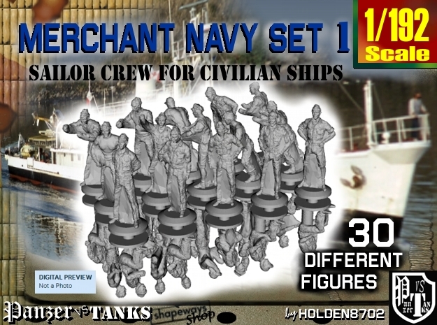 1-192 Merchant Navy Crew Set 1 in Clear Ultra Fine Detail Plastic