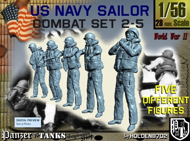 1-56 US Navy Sailors Combat SET 2-5 in Tan Fine Detail Plastic