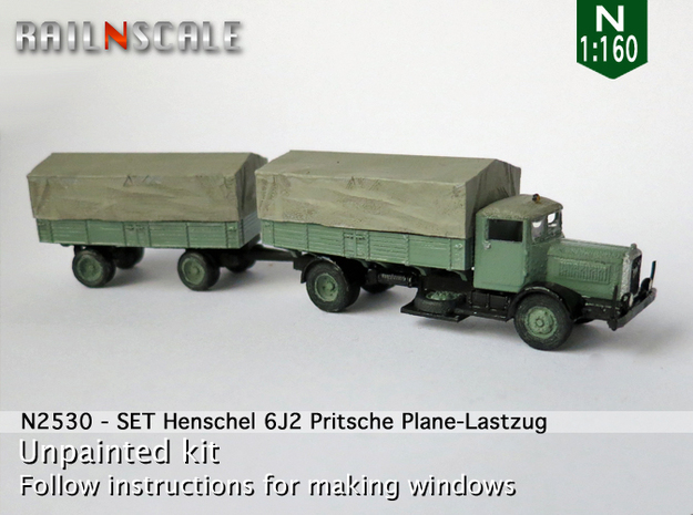 Henschel 6J2 Pritsche Plane-Lastzug (N 1:160) in Tan Fine Detail Plastic