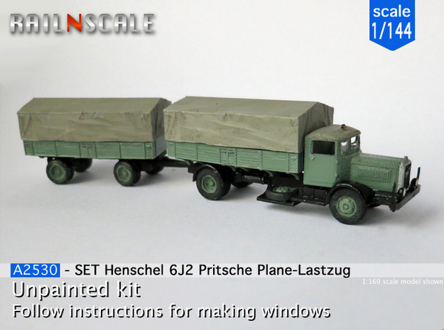 Henschel 6J2 Pritsche Plane-Lastzug (1/144) in Tan Fine Detail Plastic