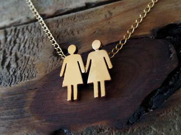 Woman Loves Woman Pendant- Love is Love Collection in Polished Bronze