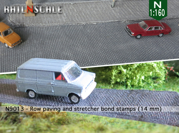 Row paving and stretcher bond stamps (N 1:160) in Tan Fine Detail Plastic