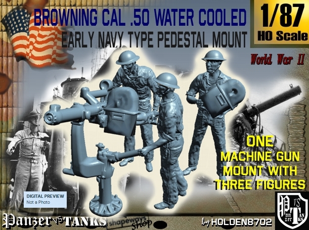 1-87 USN Cal 50 M2 WC & Crew Set in Tan Fine Detail Plastic