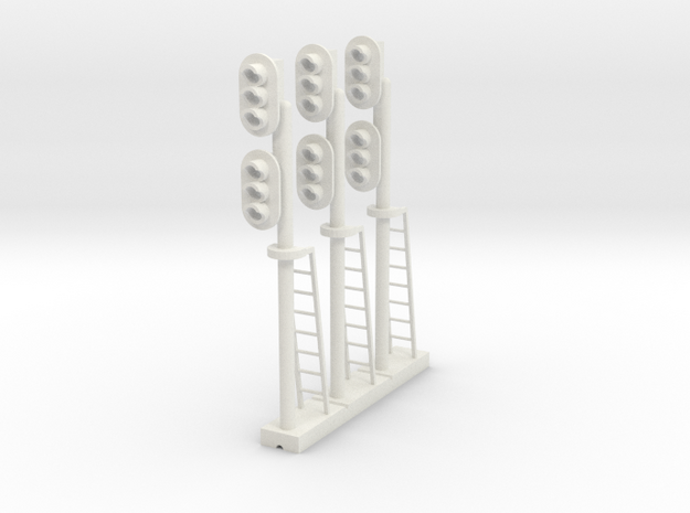  Block Signal Double 3 Light LH (Qty 3) - HO 87:1  in White Natural Versatile Plastic
