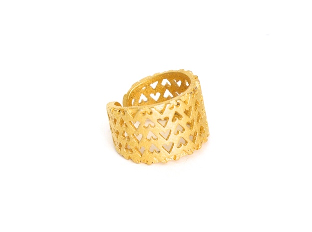 Inverted Hearts Ring in Polished Gold Steel: 7 / 54