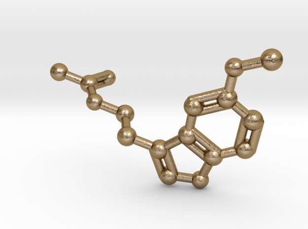 Melatonin Molecule Keychain in Polished Gold Steel