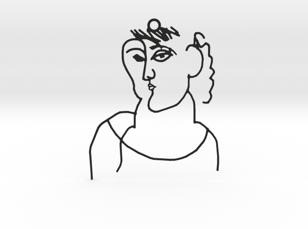Picasso Woman sketch - Pendant in Black Natural Versatile Plastic