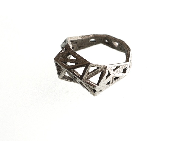 Slim Triangulated Ring in Metal in Polished Bronzed Silver Steel: 7.5 / 55.5