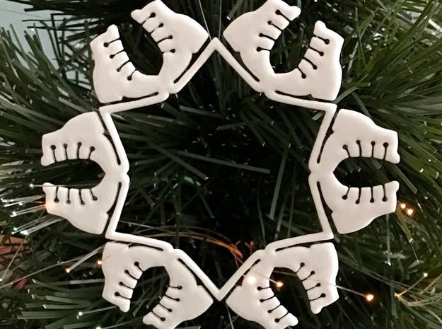 Ice Skates Snowflake Ornament in White Natural Versatile Plastic