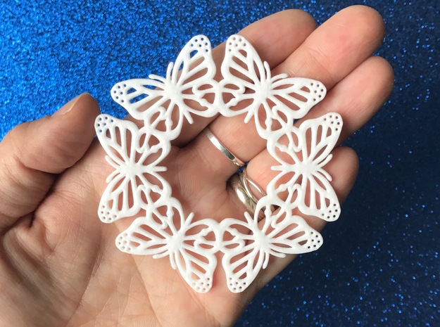 Monarch Butterfly Snowflake Ornament in White Natural Versatile Plastic
