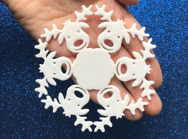Reindeer Snowflake Ornament in White Natural Versatile Plastic