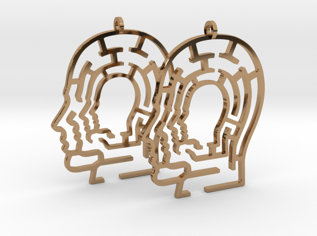 Head Maze Earrings in Polished Brass