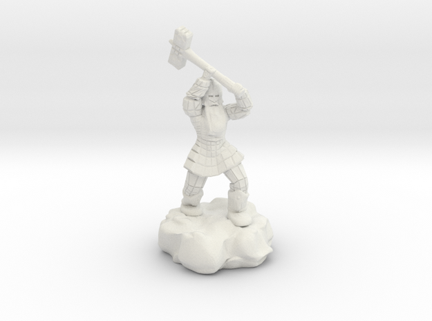 Dwarf Fighter With Warhammer in White Natural Versatile Plastic