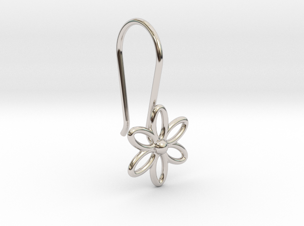 Flower Earring With Hook  in Rhodium Plated Brass