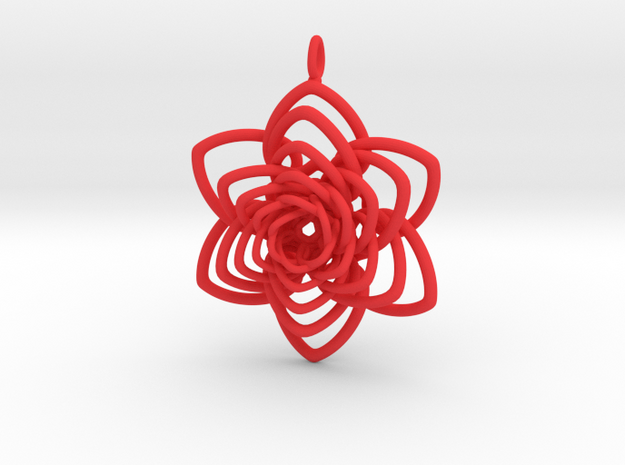 Heart Petals 6 Points Spiral - 5cm - wLoopet in Red Processed Versatile Plastic