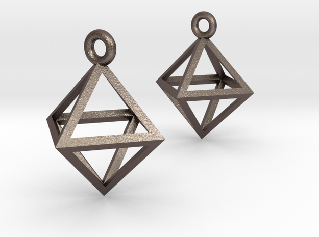 Octahedron Earrings pair in Polished Bronzed Silver Steel