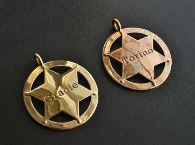 Sheriff's Star (6-point) Pet-Tag/Pendant (Thinner) in Polished Brass