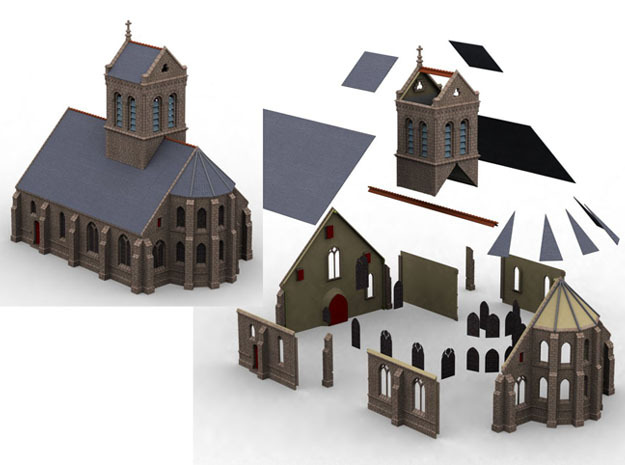 HORelM0112 - Gothic modular church in White Natural Versatile Plastic