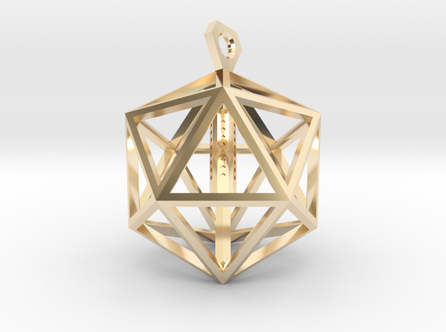 Architectural Icosahedron Pendant in 14K Yellow Gold