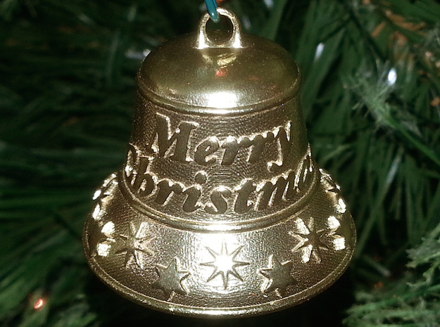 Merry Christmas Bell - Working Ringer Interlocking in Natural Brass (Interlocking Parts)
