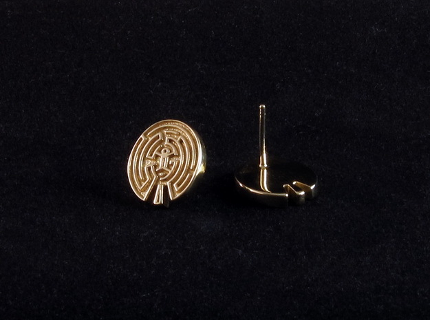WestWorld Maze Earrings (studs) in Polished Brass