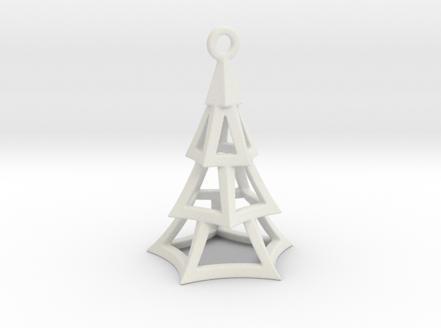 Cartoon Xmas Tree 100mm With Hanger in White Natural Versatile Plastic