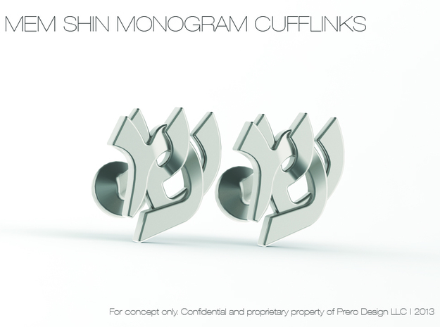 Hebrew Monogram Cufflinks - "Mem Shin" in Polished Silver