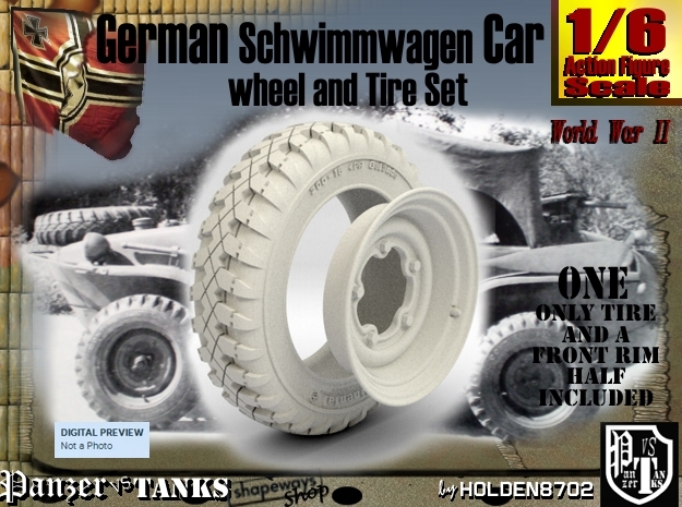 1-6 Schwimmwagen Tire&Rim Set 2 in White Natural Versatile Plastic