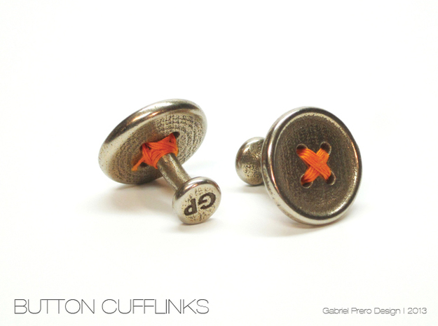 Button Cufflinks in Polished Bronzed Silver Steel