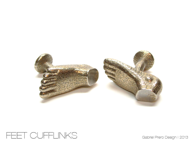Feet Cufflinks in Polished Bronzed Silver Steel