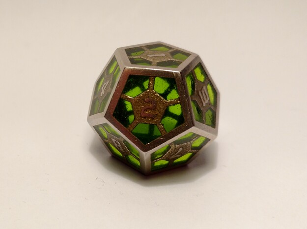 D12 Epoxy Dice in Polished Bronzed Silver Steel