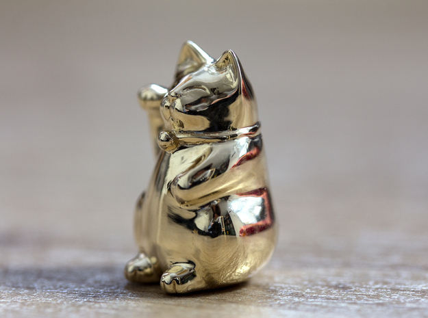 Maneki Neko tiny polished version in Polished Brass: Small