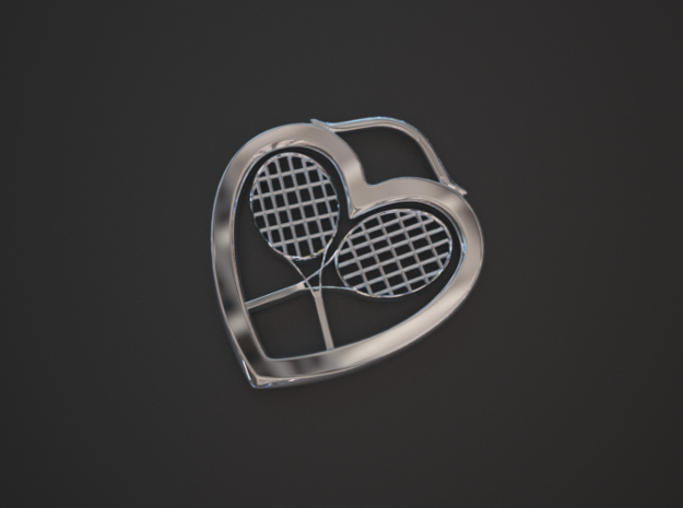 Heart And Tennis Rackets in Fine Detail Polished Silver