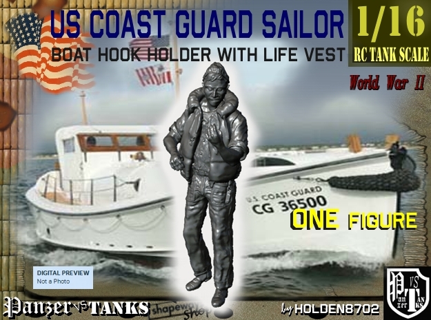 1/16 USCG Sailor Boat Hook Left 1 in White Natural Versatile Plastic