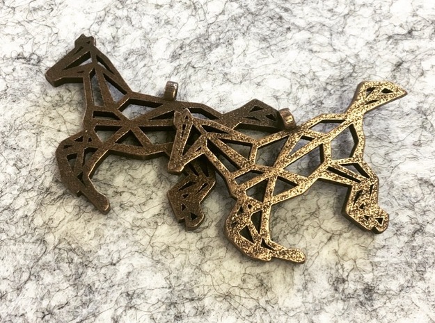 Horse Geometric Necklace in Polished Bronze Steel