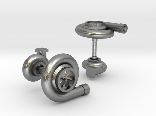 Turbocharger Cufflinks in Natural Silver
