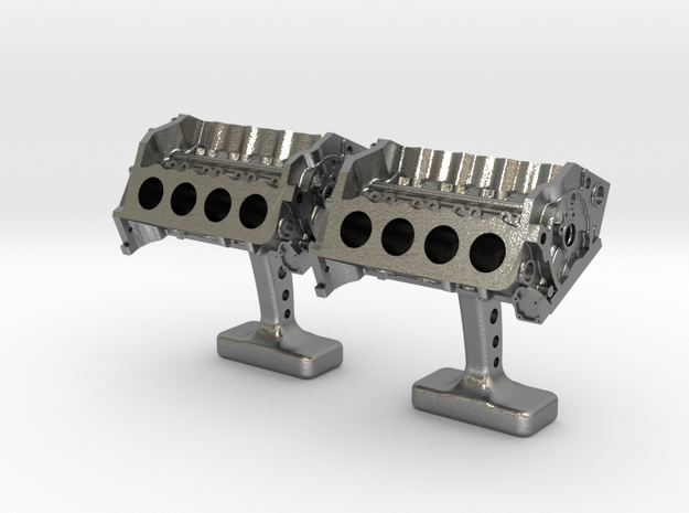 V8 Engine Cufflinks in Natural Silver