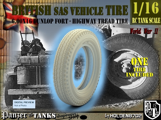 1/16 6.00 X 16 Dunlop Fort Tire in Tan Fine Detail Plastic