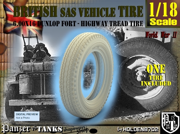 1/18 6.00 X 16 Dunlop Fort Tire in Tan Fine Detail Plastic