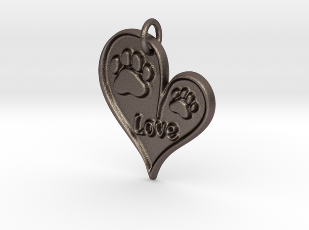 Pet Love Pendant in Polished Bronzed Silver Steel