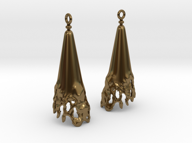 Corroded Cone Earrings in Polished Bronze