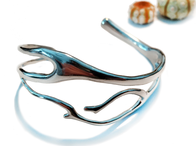 Coral 2 branch cuff in Polished Silver