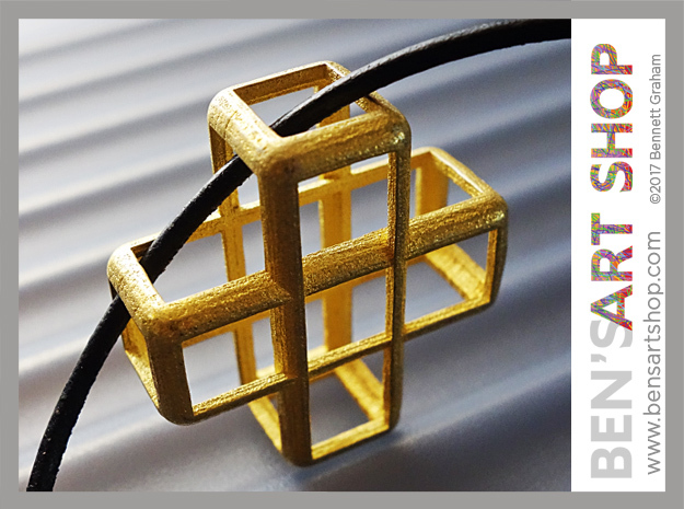 Cross Blocks Pendant in Polished Gold Steel