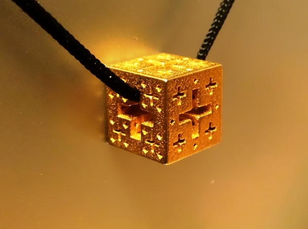 Jerusalem Cube Fractal Pendant in Polished Gold Steel